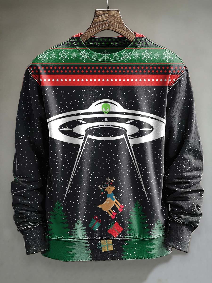 Abstract Christmas Deer Print Casual Crewneck Sweatshirt