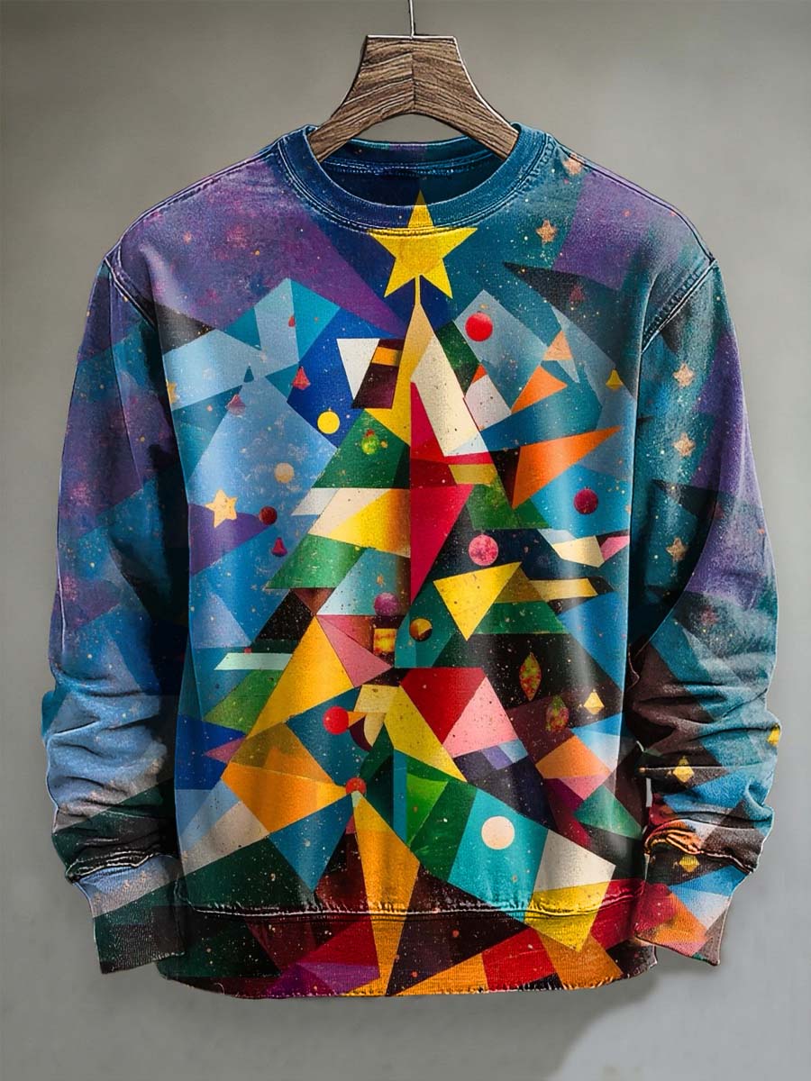Abstract Colorful Christmas Tree Print Casual Crewneck Sweatshirt