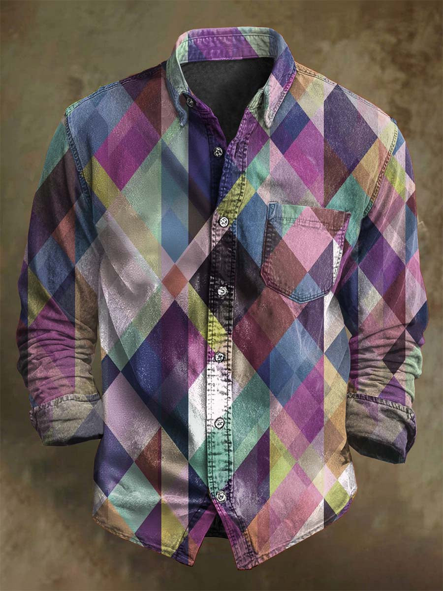 Abstract Colorful Geometric Print Casual Long-Sleeve Shirt