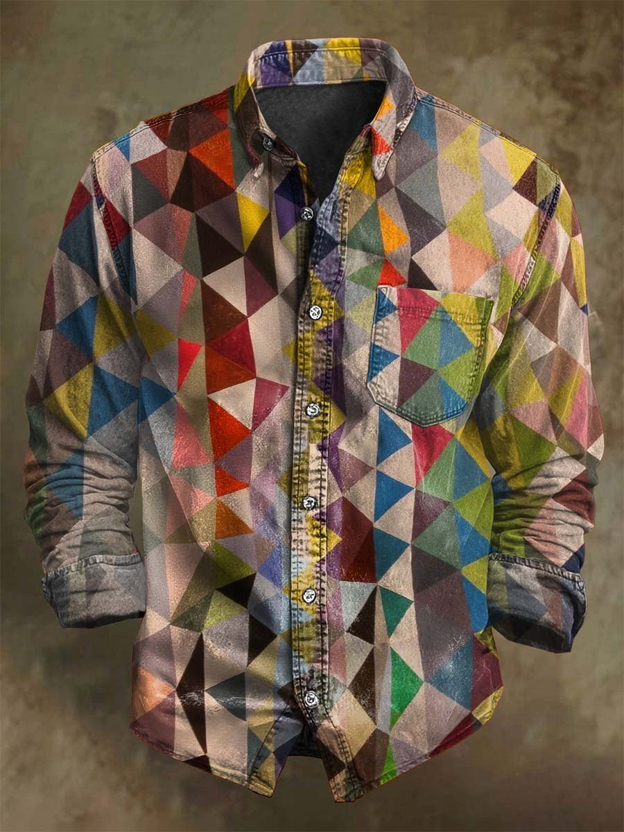 Abstract Colorful Geometric Print Casual Long-Sleeve Shirt