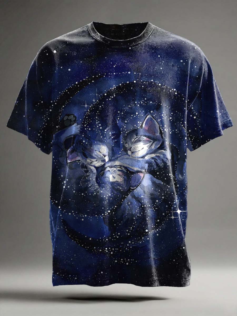 Goodnight Cat Print Casual Short-Sleeve T-Shirt