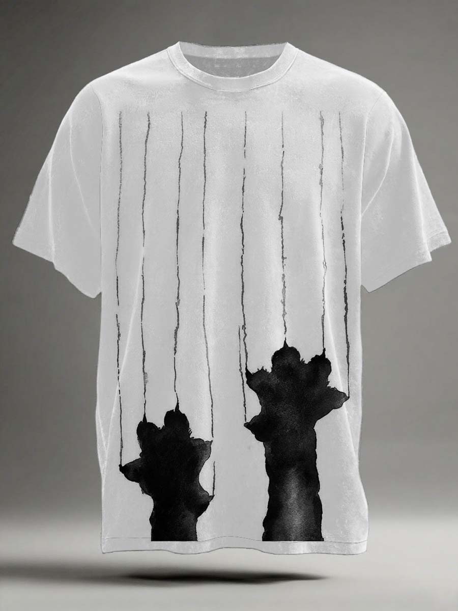 Funny Cat Paw Print Casual Short-Sleeve T-Shirt