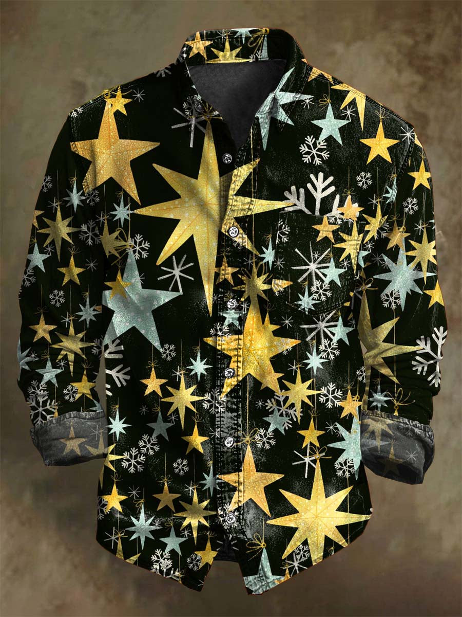 Christmas Snowflake Print Casual Long-Sleeve Shirt