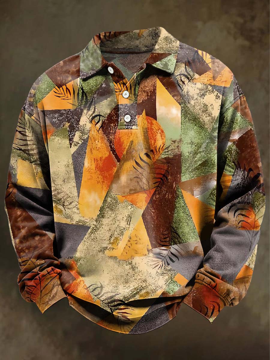 Abstract Art Geometric Print Casual Long-Sleeve Polo Shirt