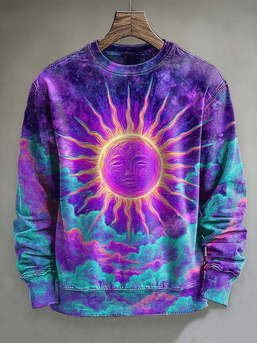 Abstract Fluorescent Sun Print Casual Crewneck Sweatshirt