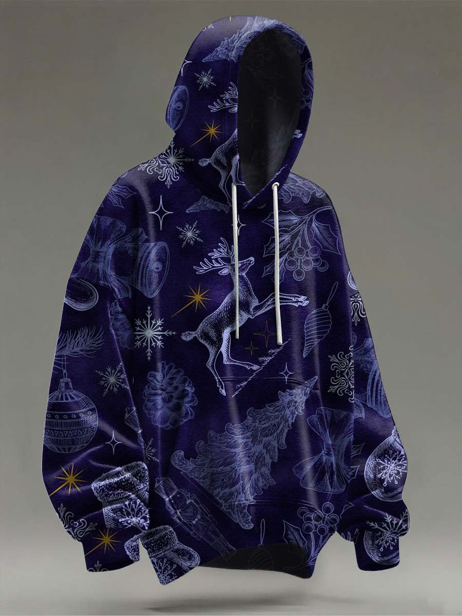 Christmas Reindeer Christmas Tree Print Casual Hooded Sweatshirt