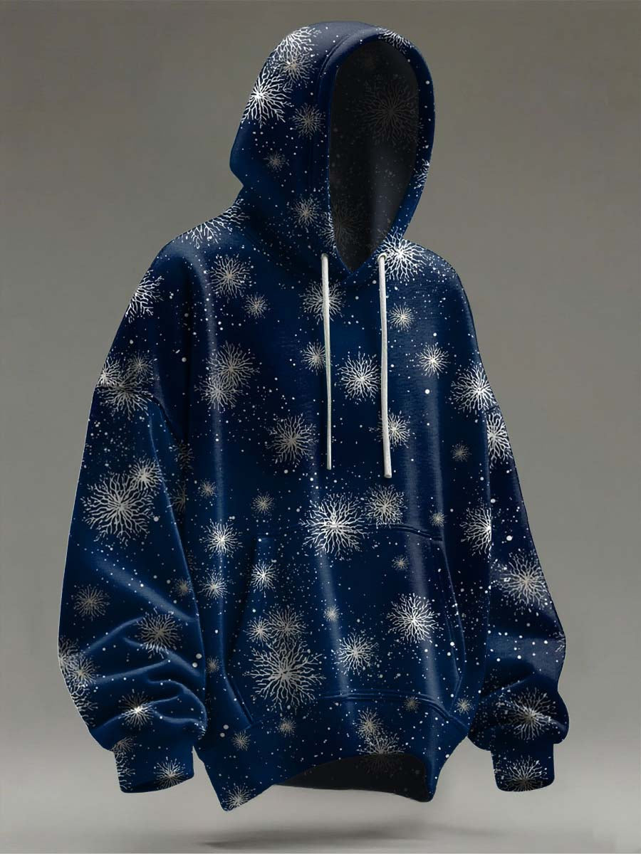 Christmas Snowflake Print Casual Hooded Sweatshirt