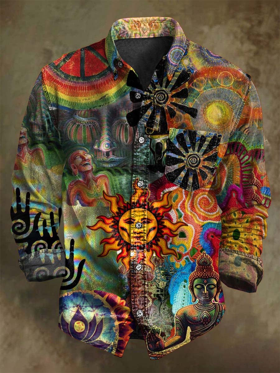 Abstract Doodle-Style Print Casual Long-Sleeve Shirt