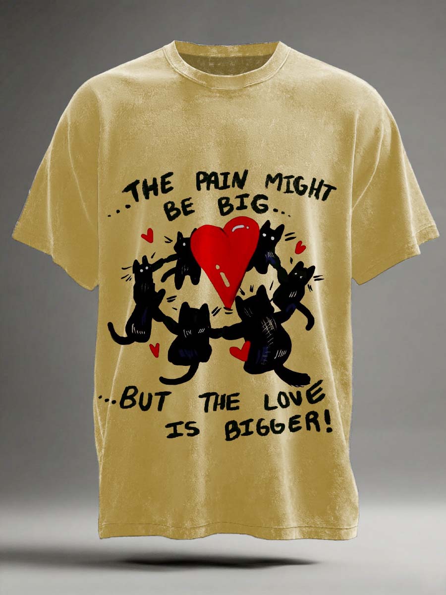 Heart-Printed Black Cat Casual Short-Sleeve T-Shirt