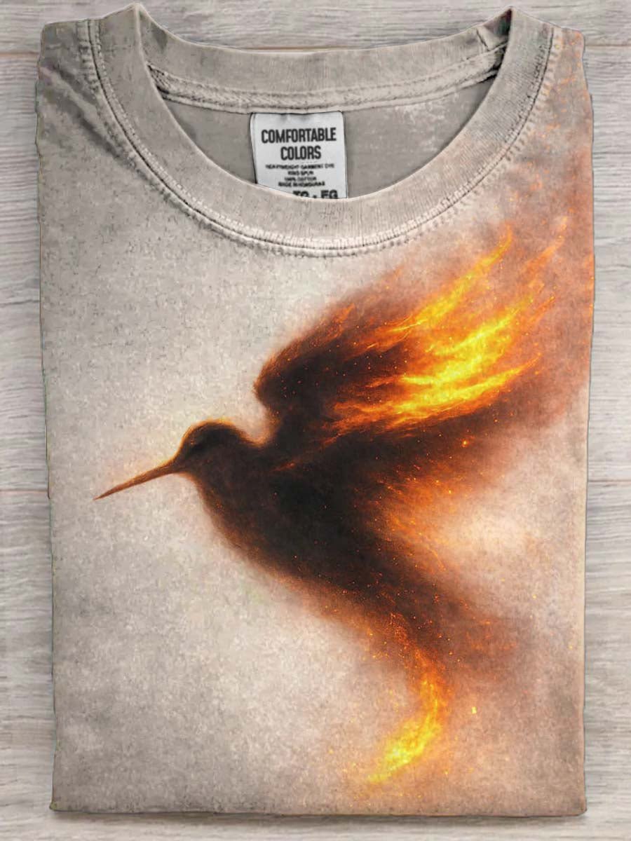 Fiery Hummingbird Print Casual Short-Sleeve T-Shirt