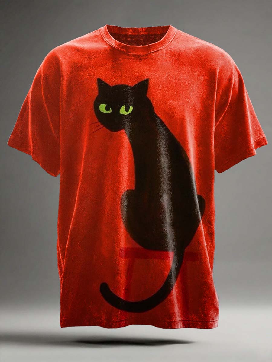 Chair Black Cat Print Casual Short-Sleeve T-Shirt