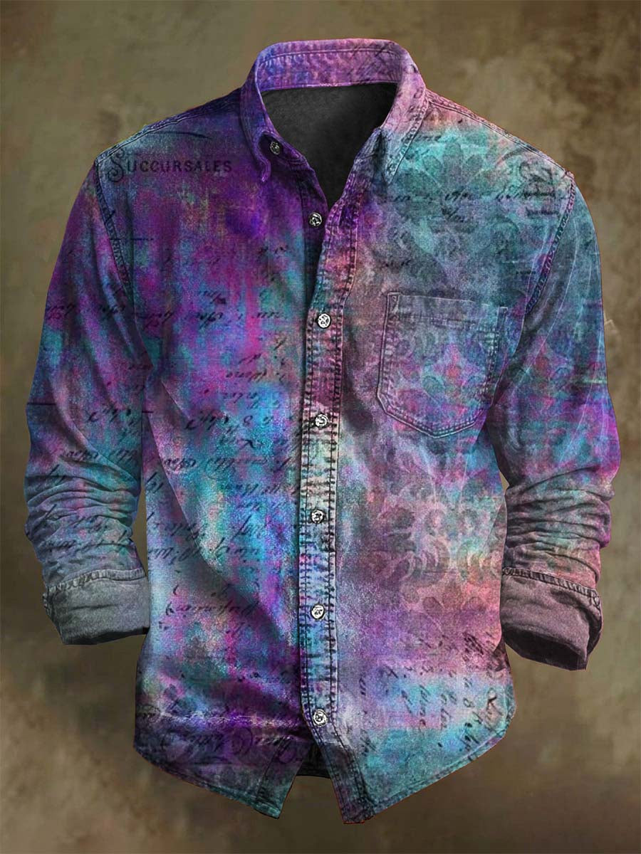 Abstract Floral Print Casual Long-Sleeve Shirt