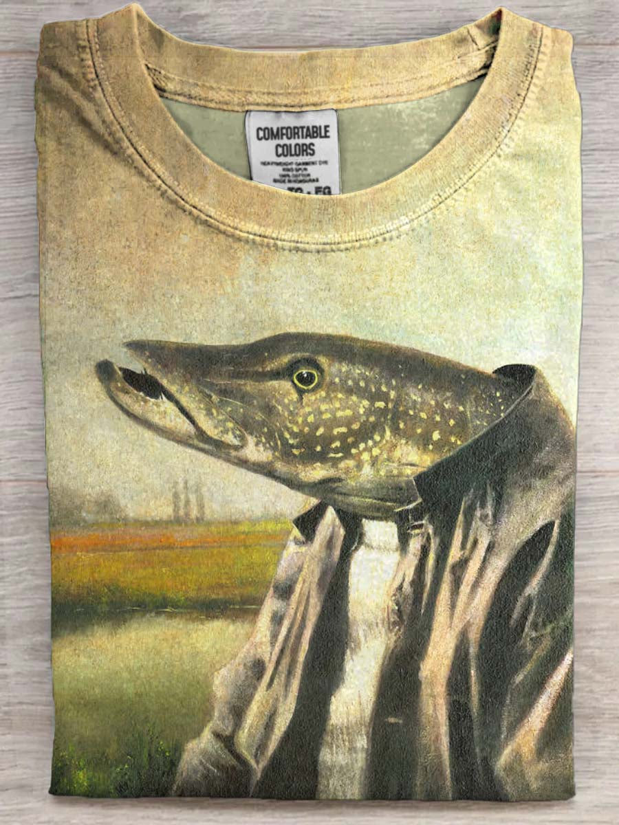 Funny Mr. Fish Print Casual Short-Sleeve T-Shirt