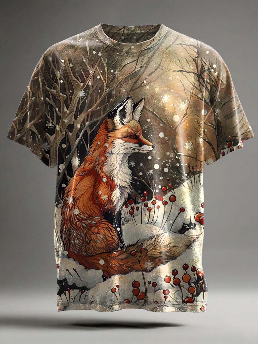 Winter Fox Print Casual Short-Sleeve T-Shirt
