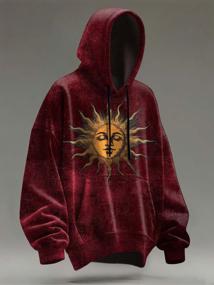 Abstract Sun Print Casual Hooded Sweatshirt