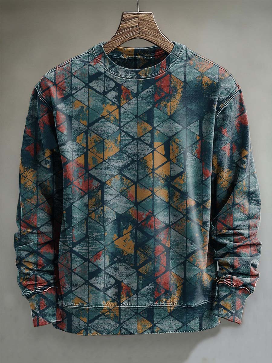 Abstract Geometric Print Casual Crewneck Sweatshirt