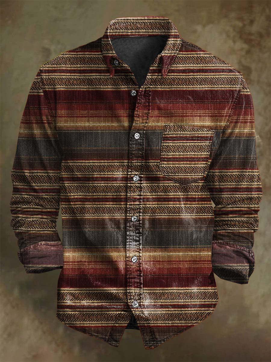 Retro Striped Print Casual Long-Sleeve Shirt