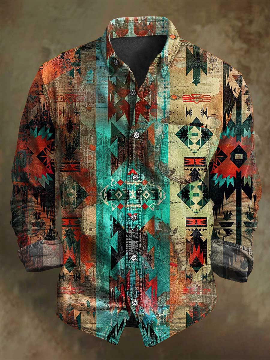 Western-Style Print Casual Long-Sleeve Shirt