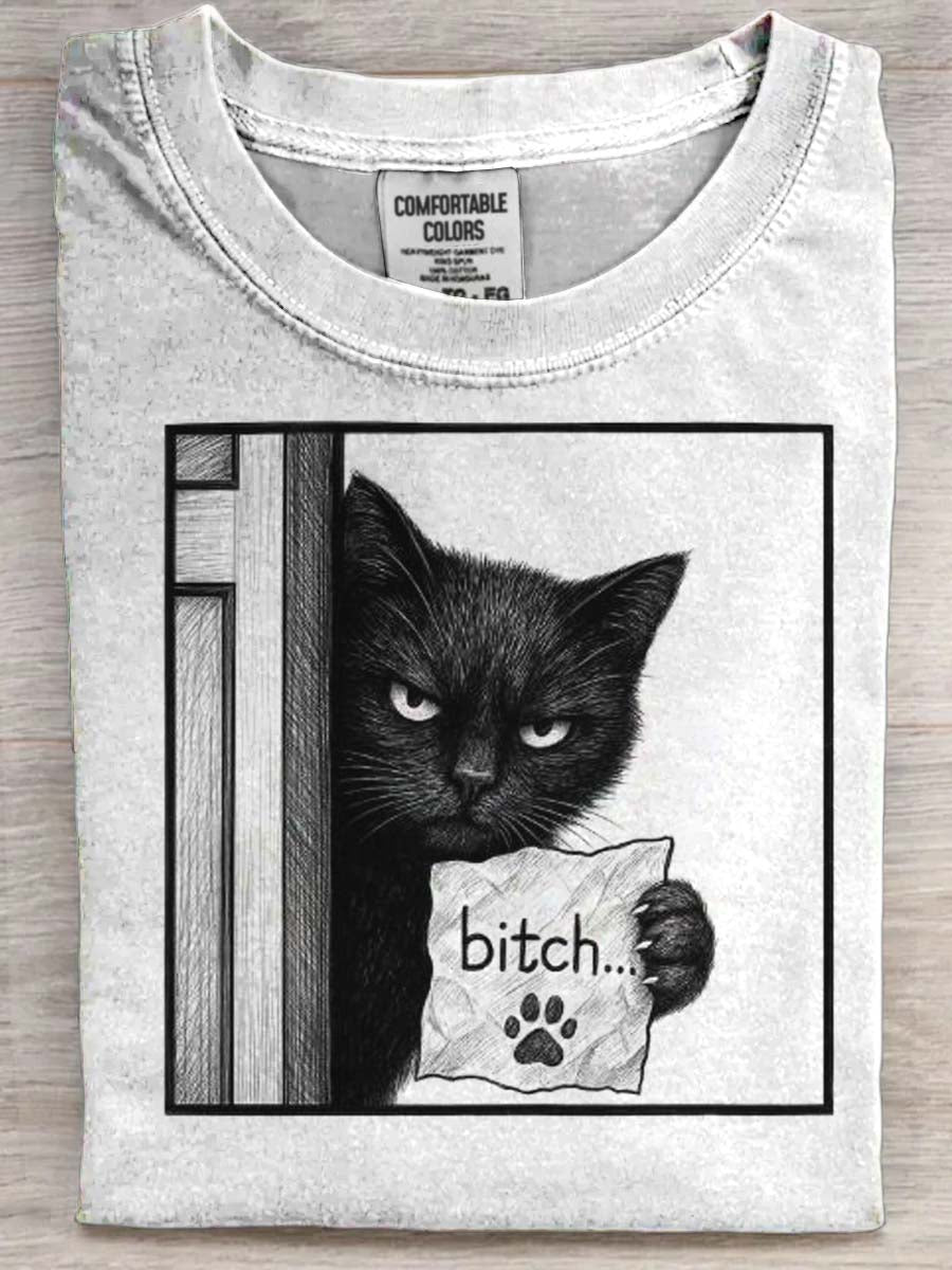Funny Cat Print Casual Short-Sleeve T-Shirt