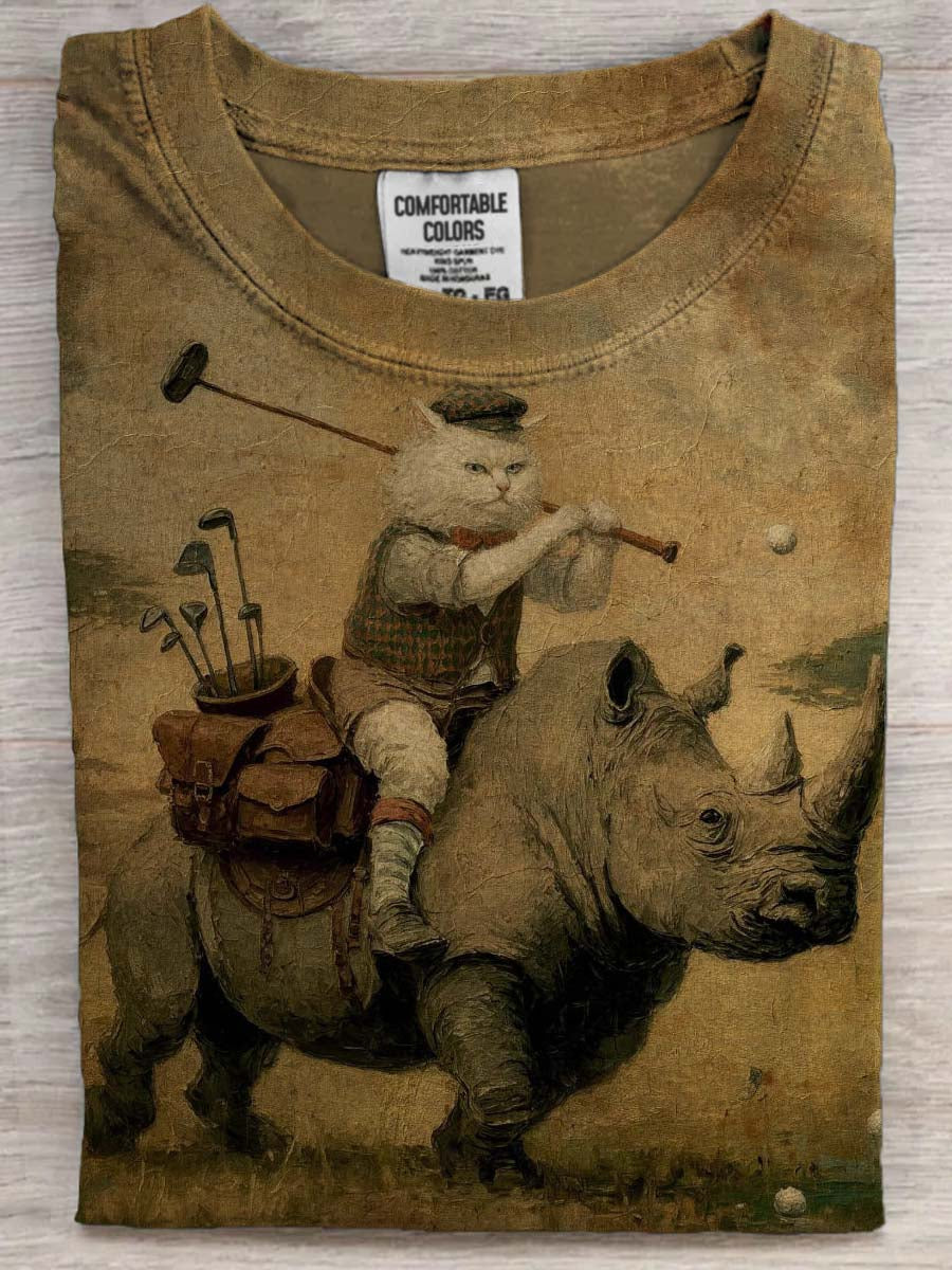 Funny Golf Cat Print Casual Short-Sleeve T-Shirt