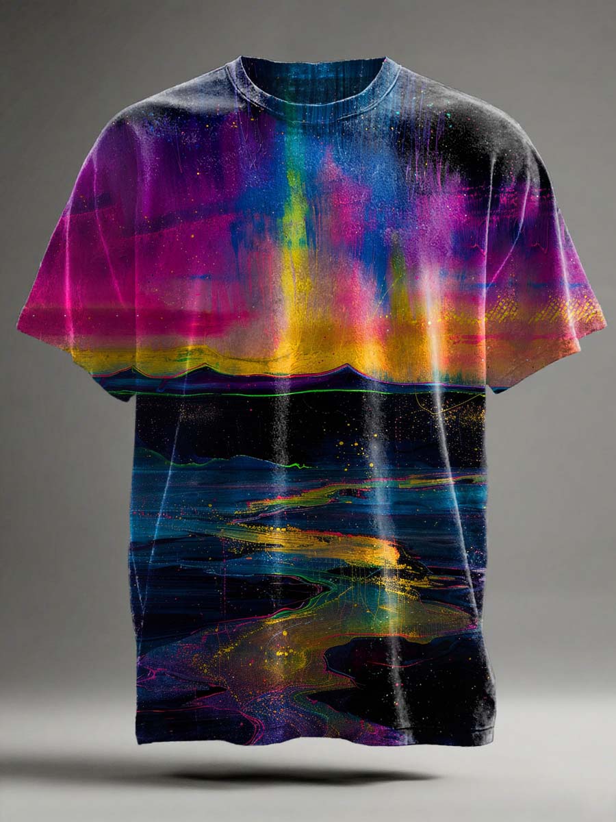 Abstract Colorful Sunset Print Casual Short-Sleeve T-Shirt