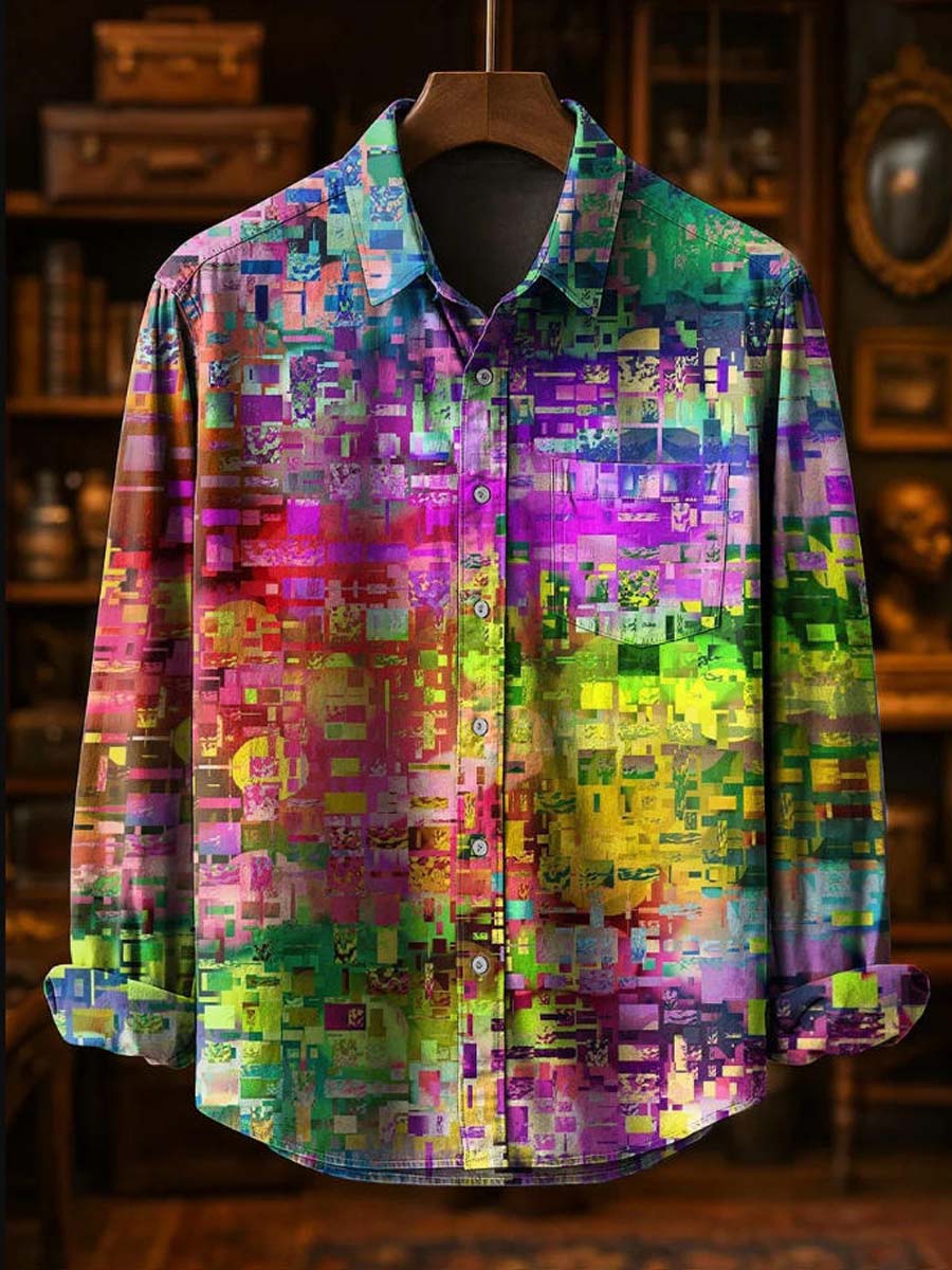 Colorful Irregular Geometric Print Casual Long-Sleeve Shirt