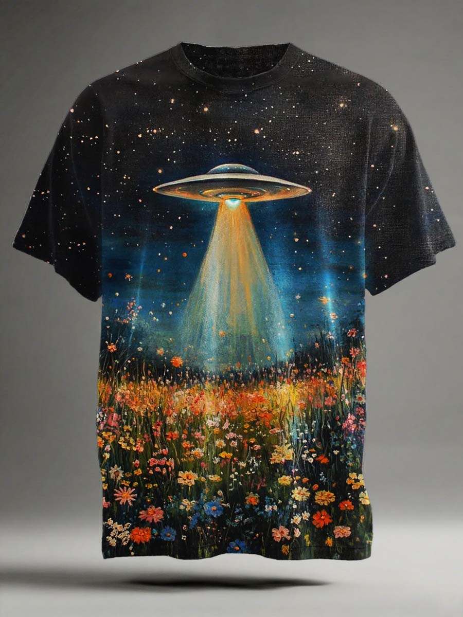 Abstract UFO Floral Print Casual Short-Sleeve T-Shirt