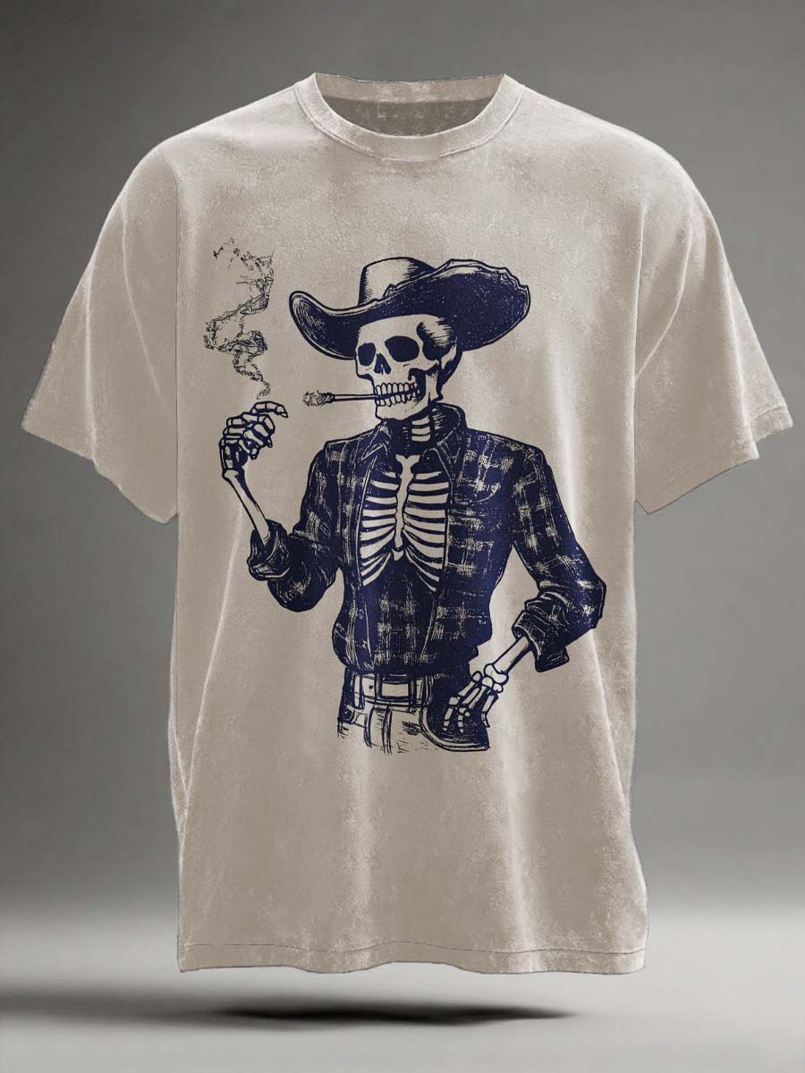 Western Skull Print Casual Short-Sleeve T-Shirt