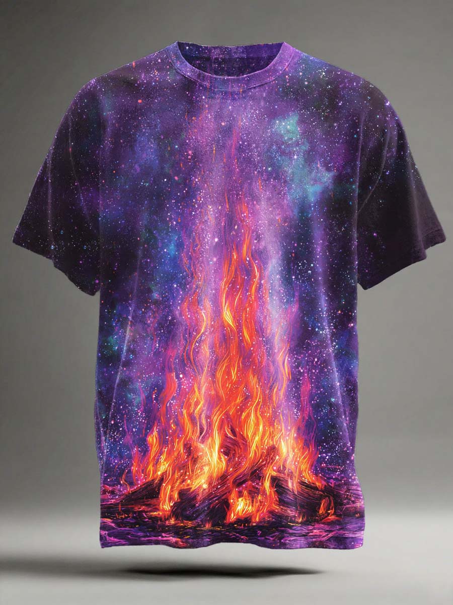 Abstract Flame Print Casual Short-Sleeve T-Shirt