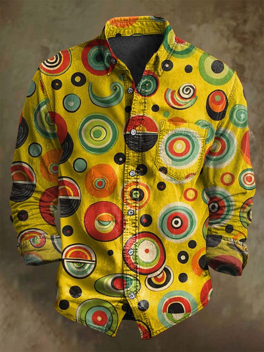Abstract Colorful Circle Print Casual Long-Sleeve Shirt
