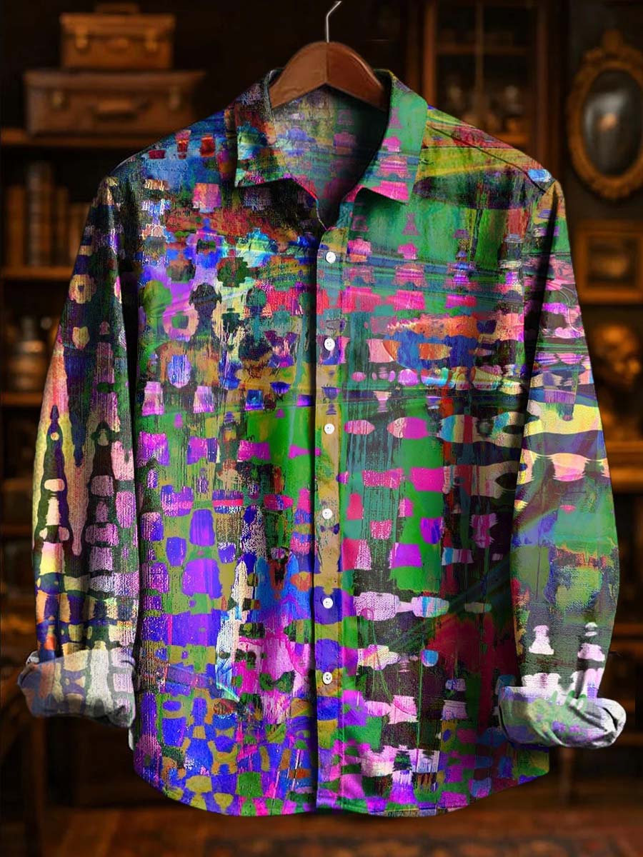 Abstract Shimmering Oil Painting Print Casual Long-Sleeve Shirt