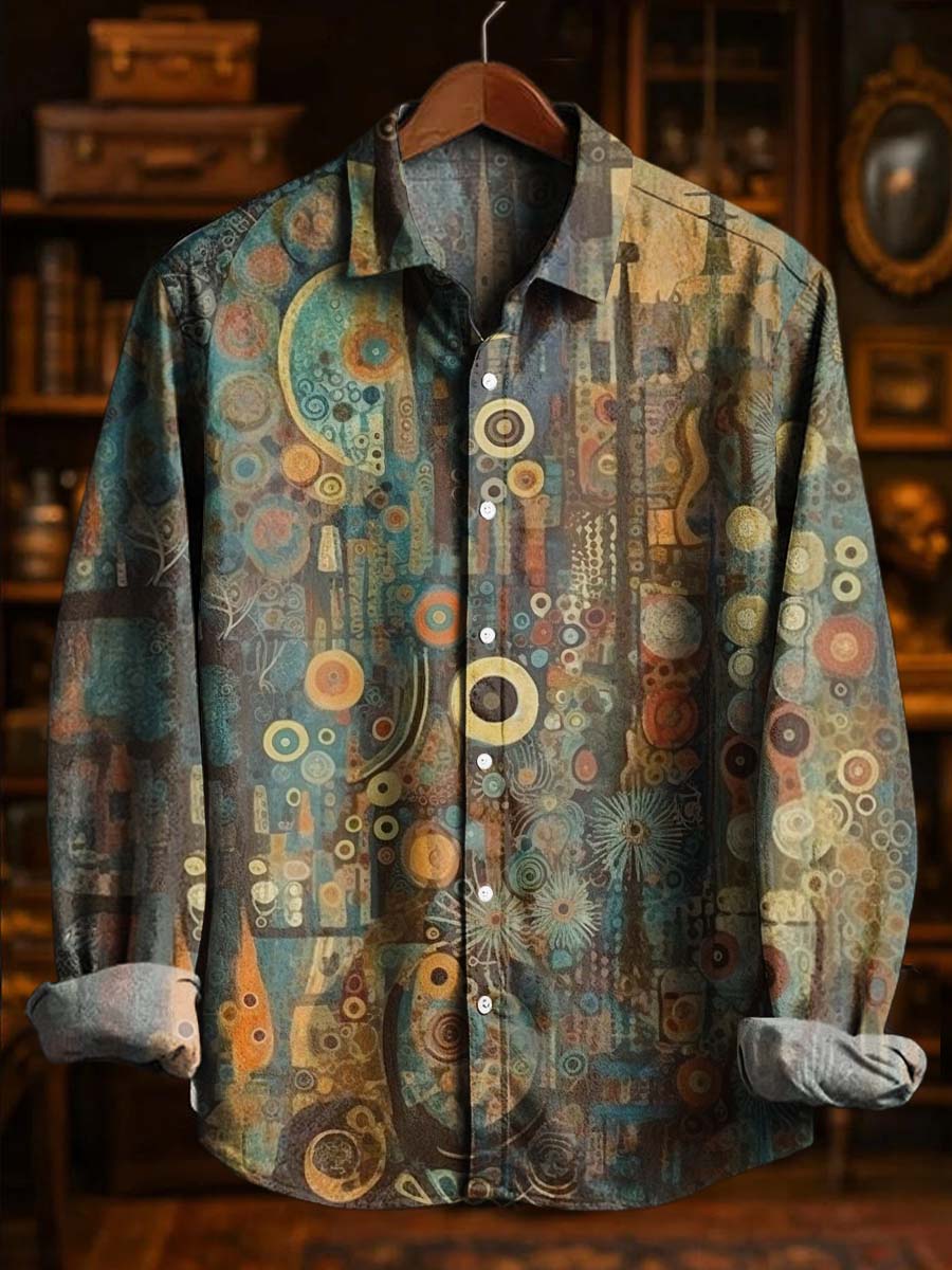 Abstract Irregular Geometric Print Casual Long-Sleeve Shirt