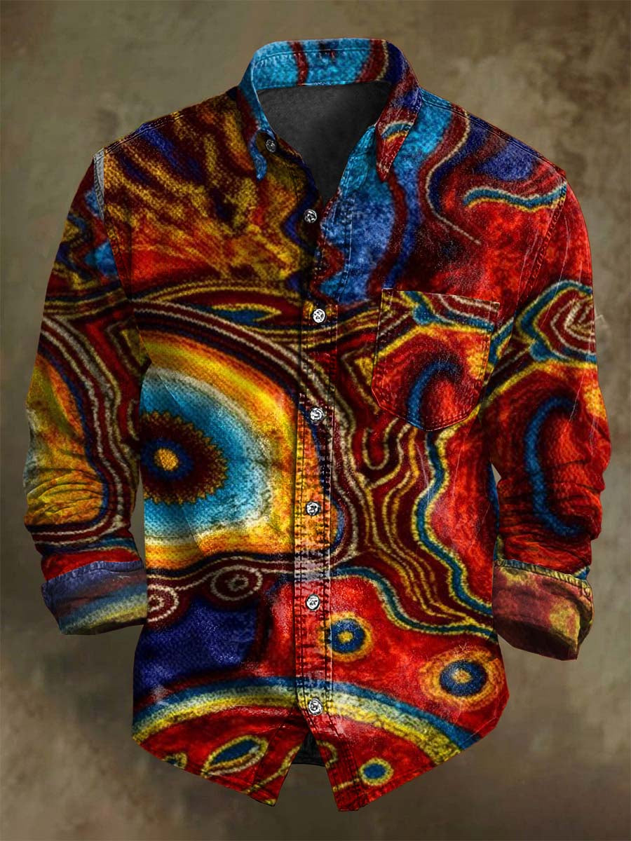 Abstract Colorful Psychedelic Print Casual Long-Sleeve Shirt