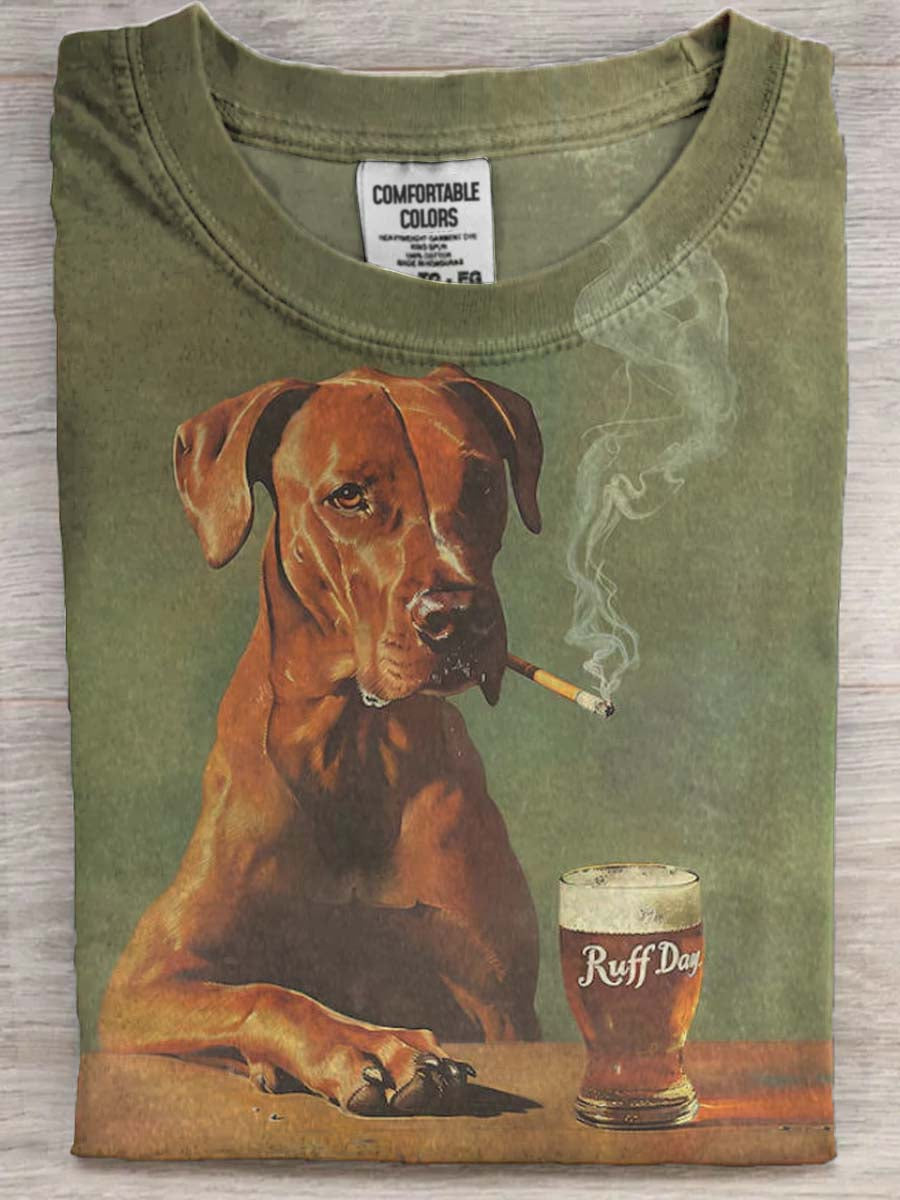 Funny Melancholy Dog Print Casual Short-Sleeve T-Shirt