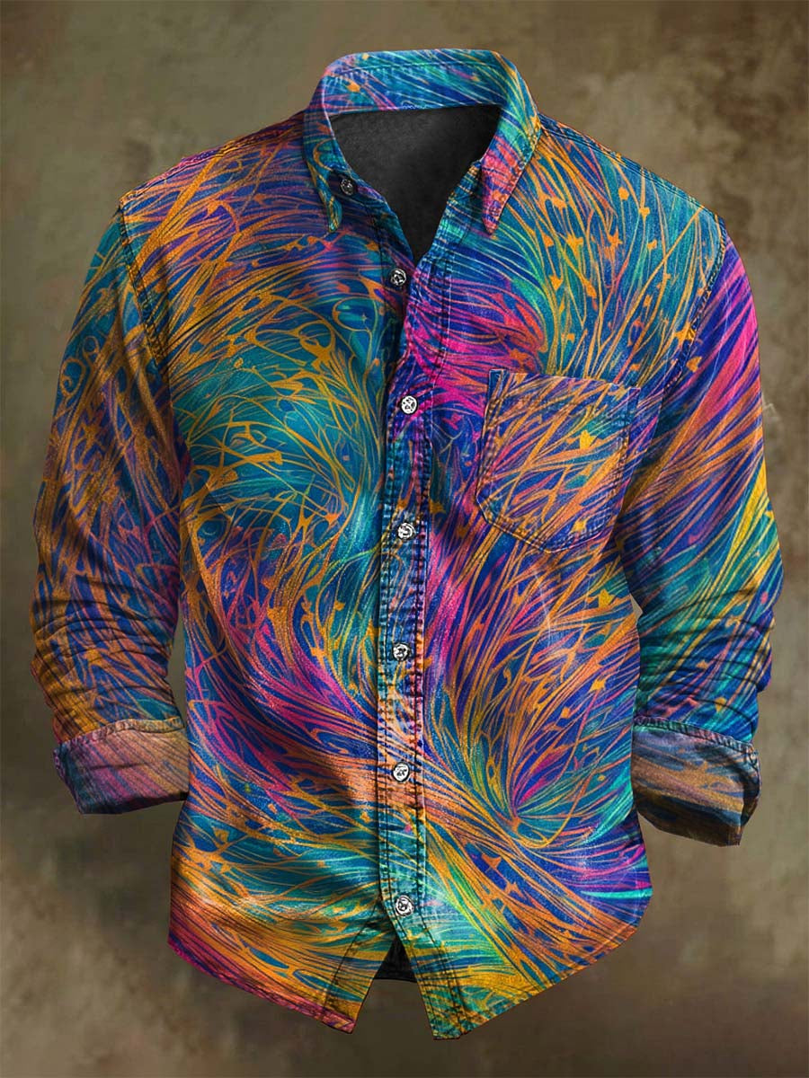 Abstract Colorful Line Print Casual Long-Sleeve Shirt