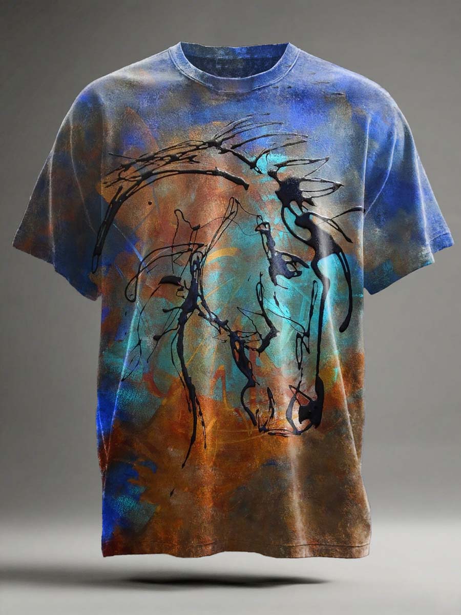 Retro Abstract Horse Print Casual Short-Sleeve T-Shirt