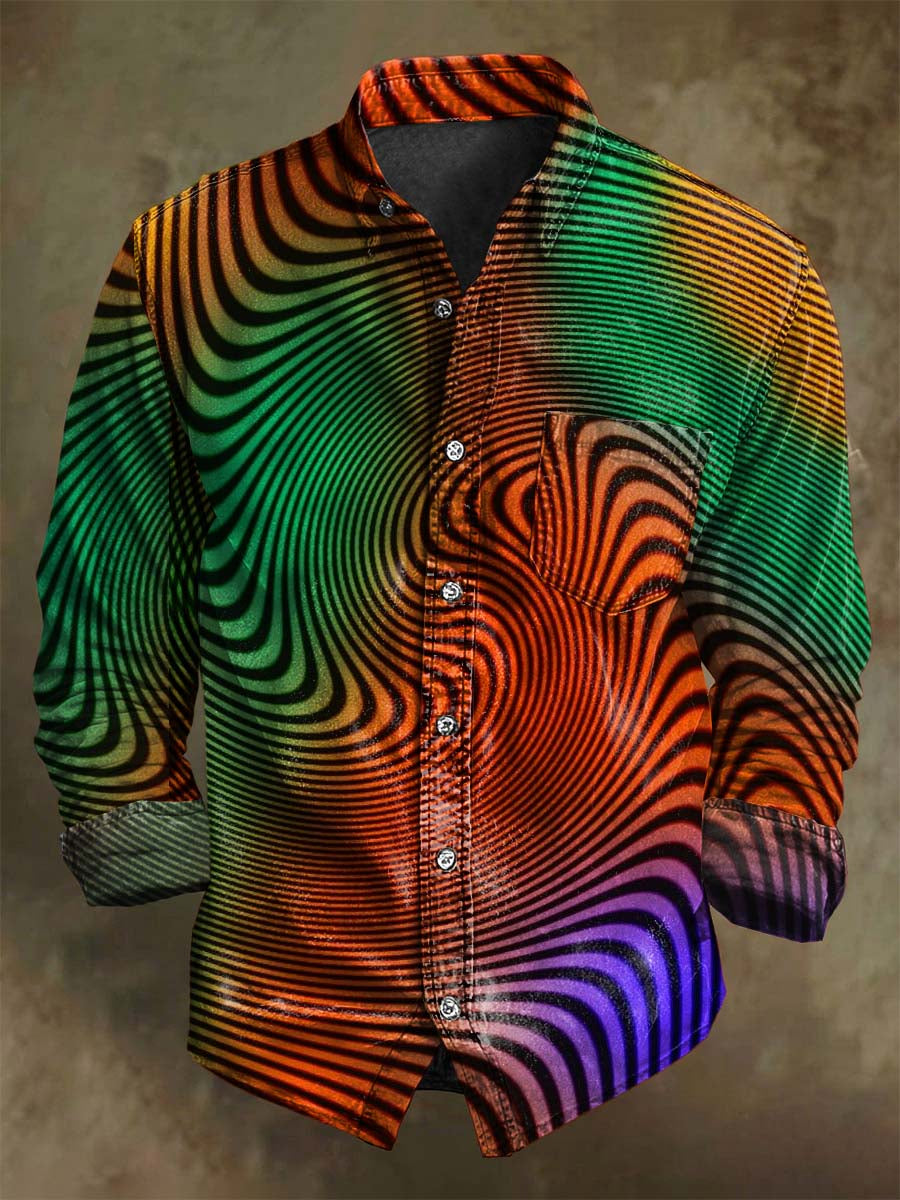 Abstract Colorful Psychedelic Print Casual Long-Sleeve Shirt