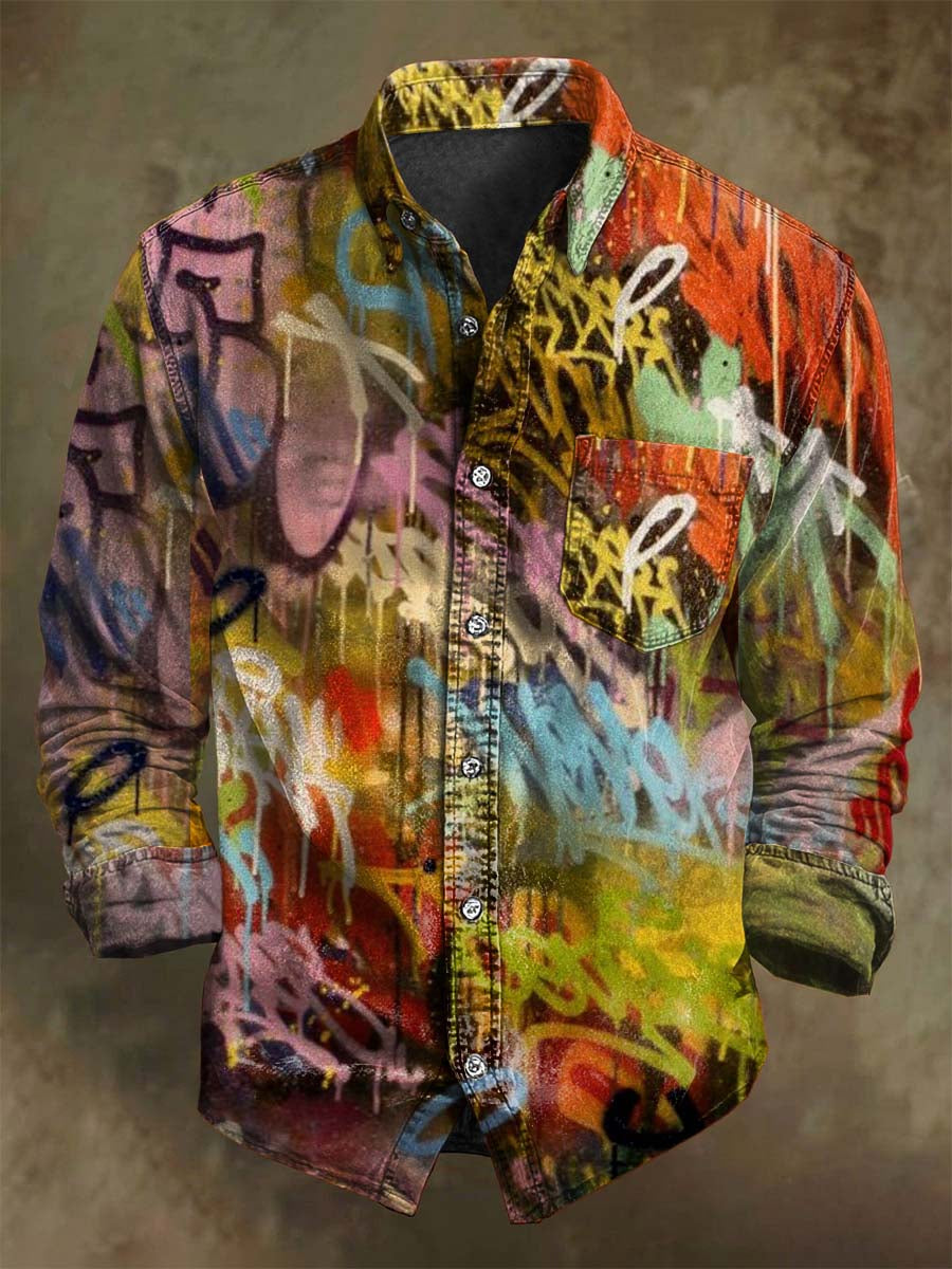 Abstract Street Graffiti Print Casual Long-Sleeve Shirt