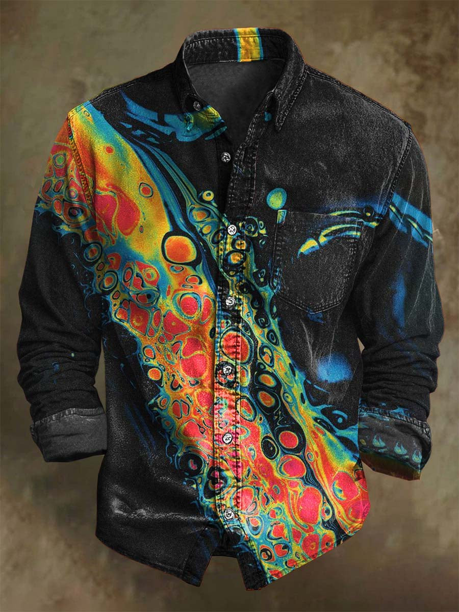 Abstract Colorful Psychedelic Print Casual Long-Sleeve Shirt