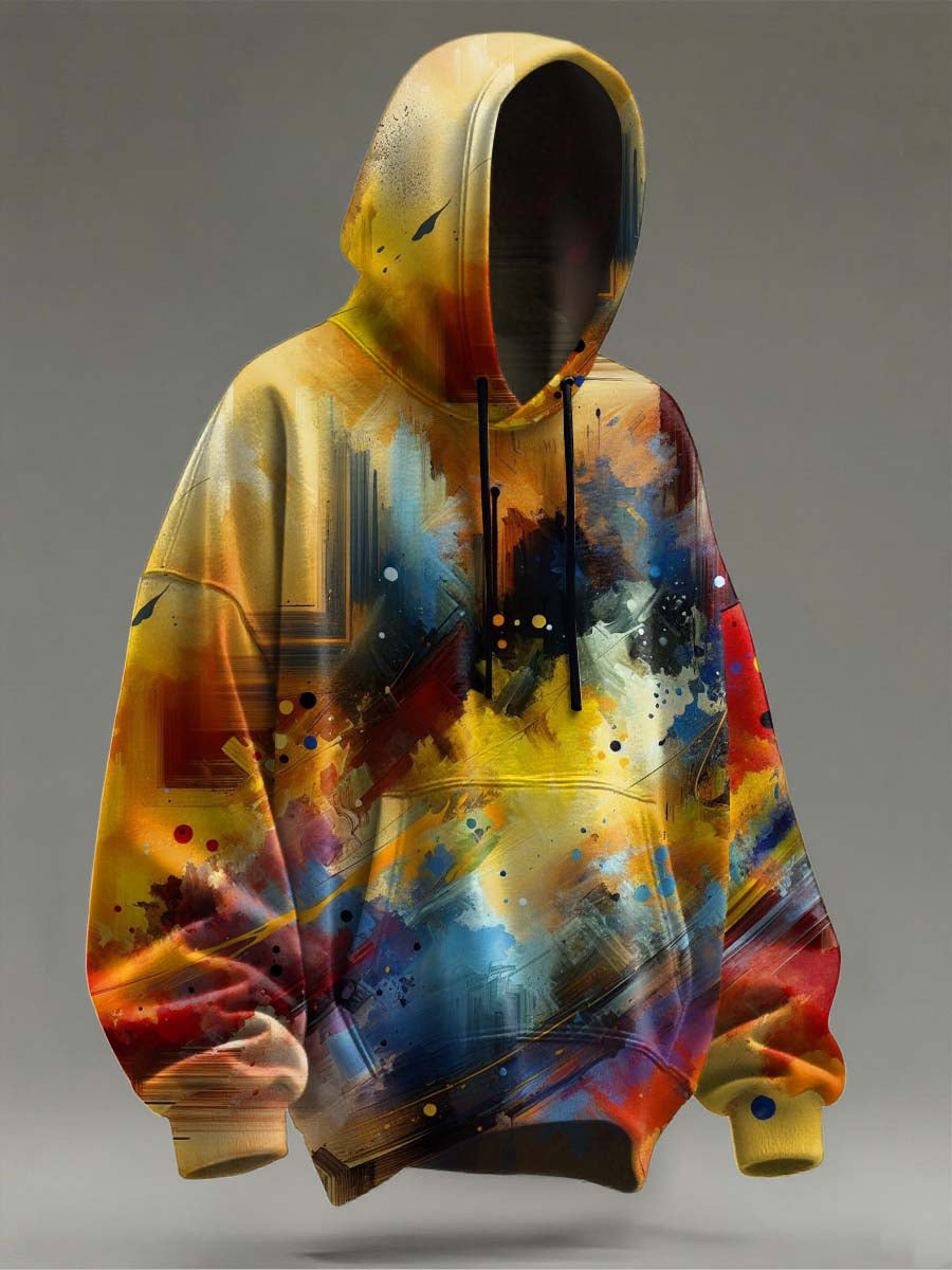 Abstract Color-Blocking Oil Painting Print Casual Hooded Sweatshirt