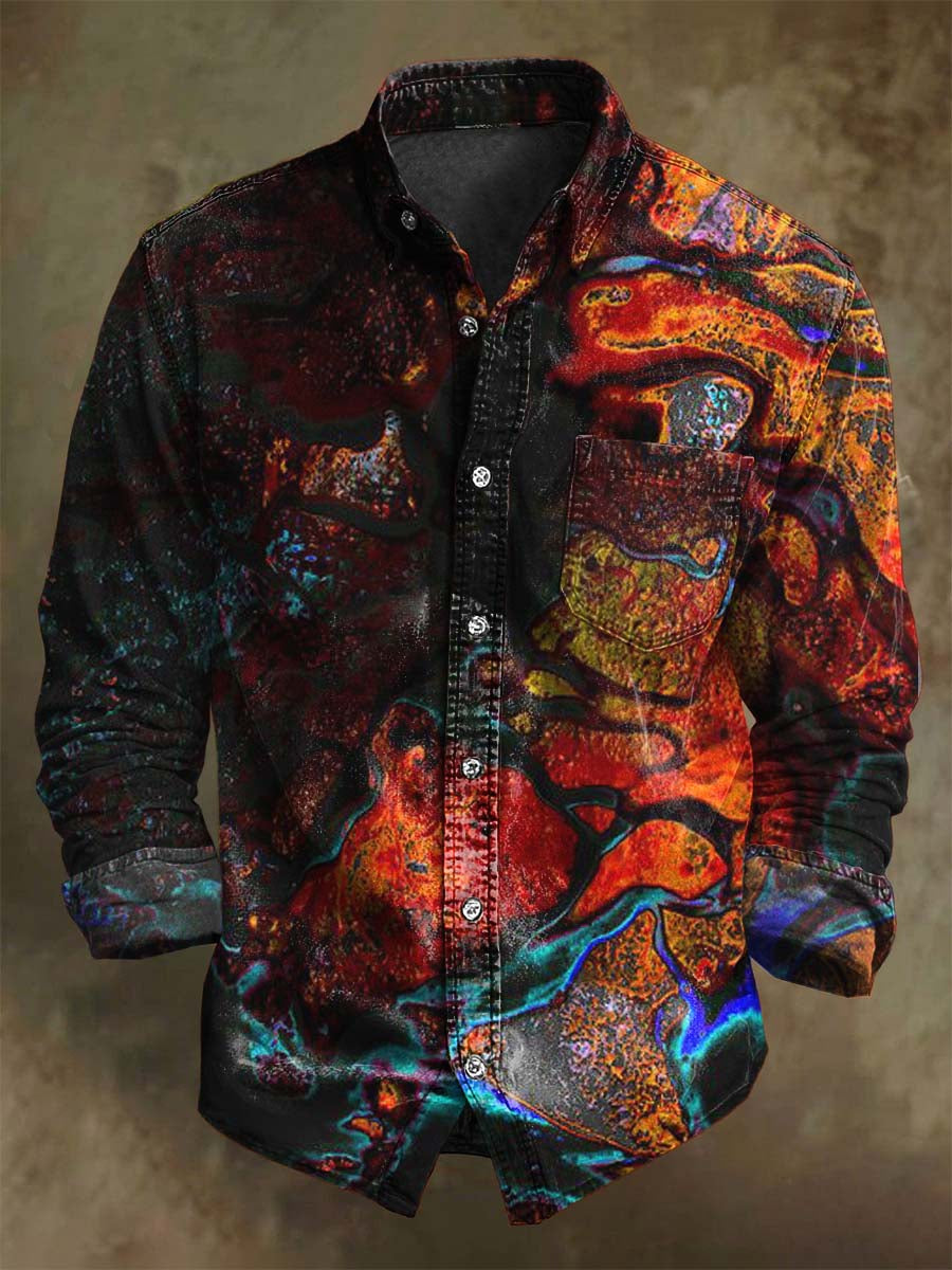 Abstract Colorful Psychedelic Print Casual Long-Sleeve Shirt