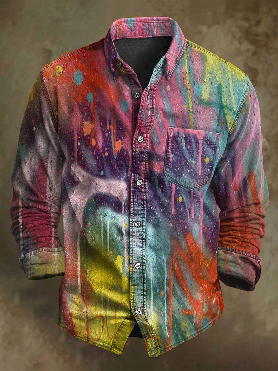 Abstract Street Graffiti Print Casual Long-Sleeve Shirt