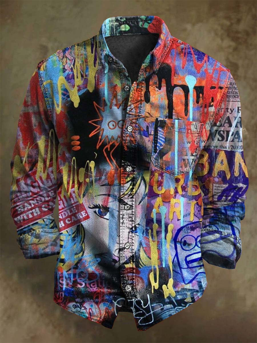 Abstract Street Graffiti Print Casual Long-Sleeve Shirt