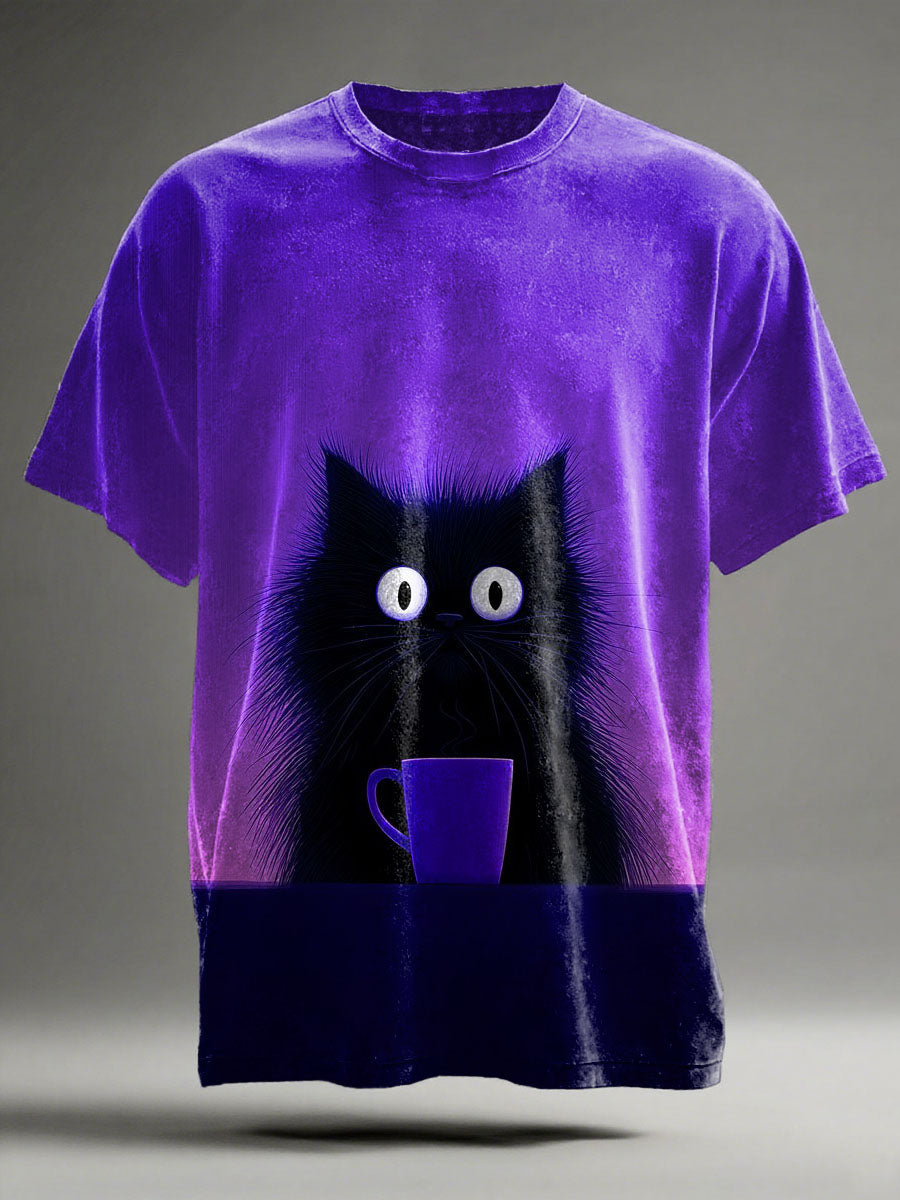 Cat Cafe Print Casual Short-Sleeve T-Shirt