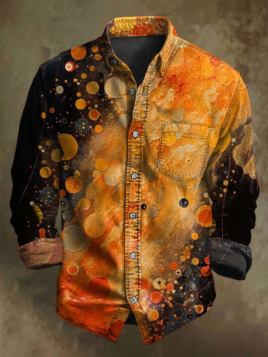 Abstract Gradient Art Polka Dot Print Casual Long-Sleeve Shirt