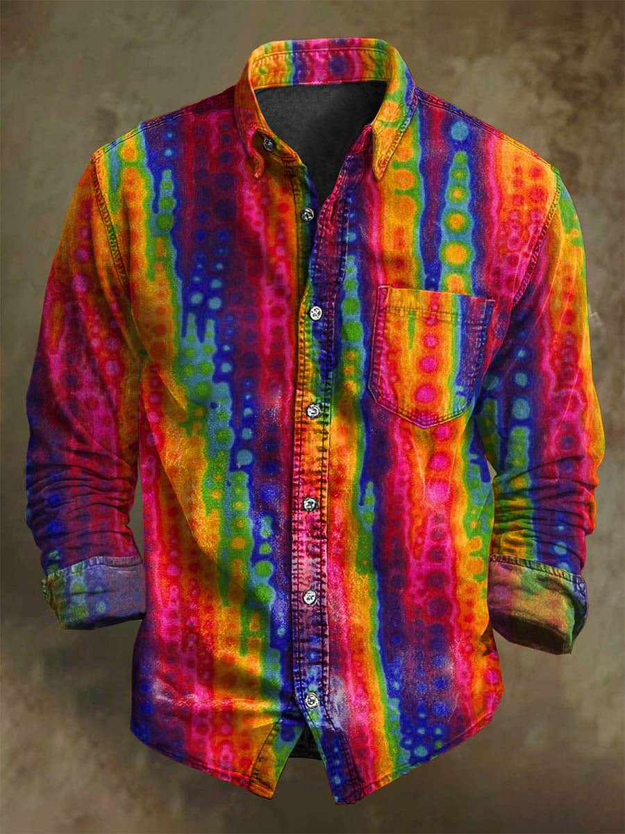 Abstract-Printed Rainbow Casual Long-Sleeve Shirt