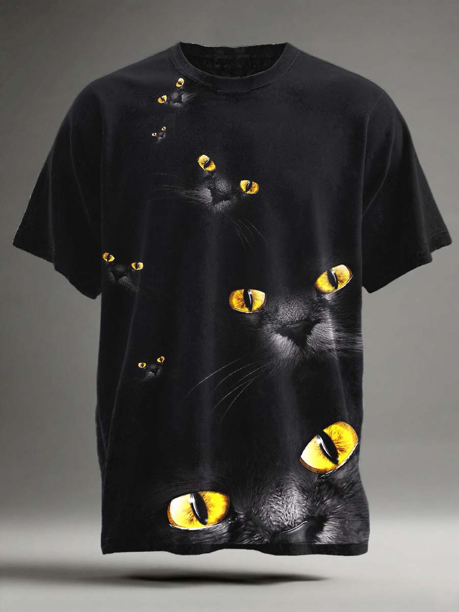 Abstract Cat-Eye Print Casual Short-Sleeve T-Shirt