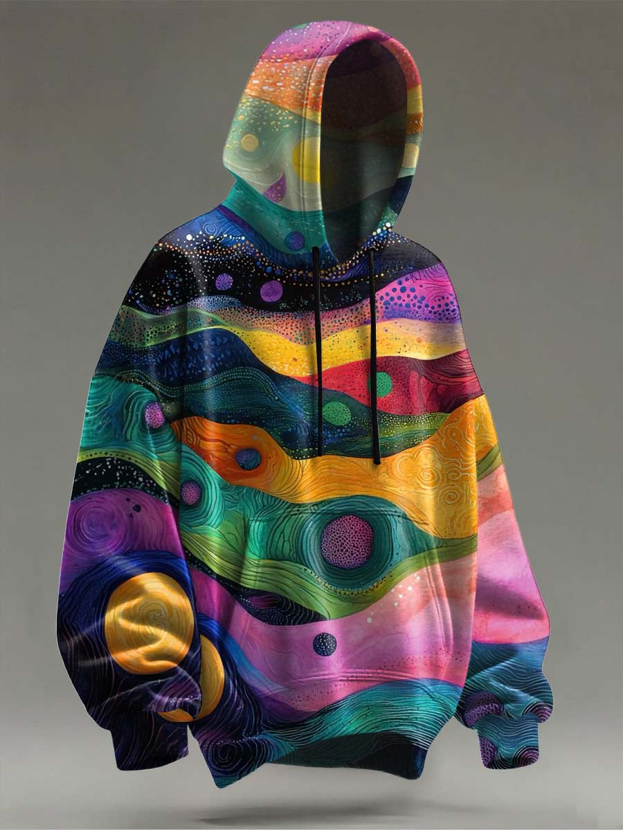 Abstract Irregular Wrinkle Print Casual Hooded Sweatshirt