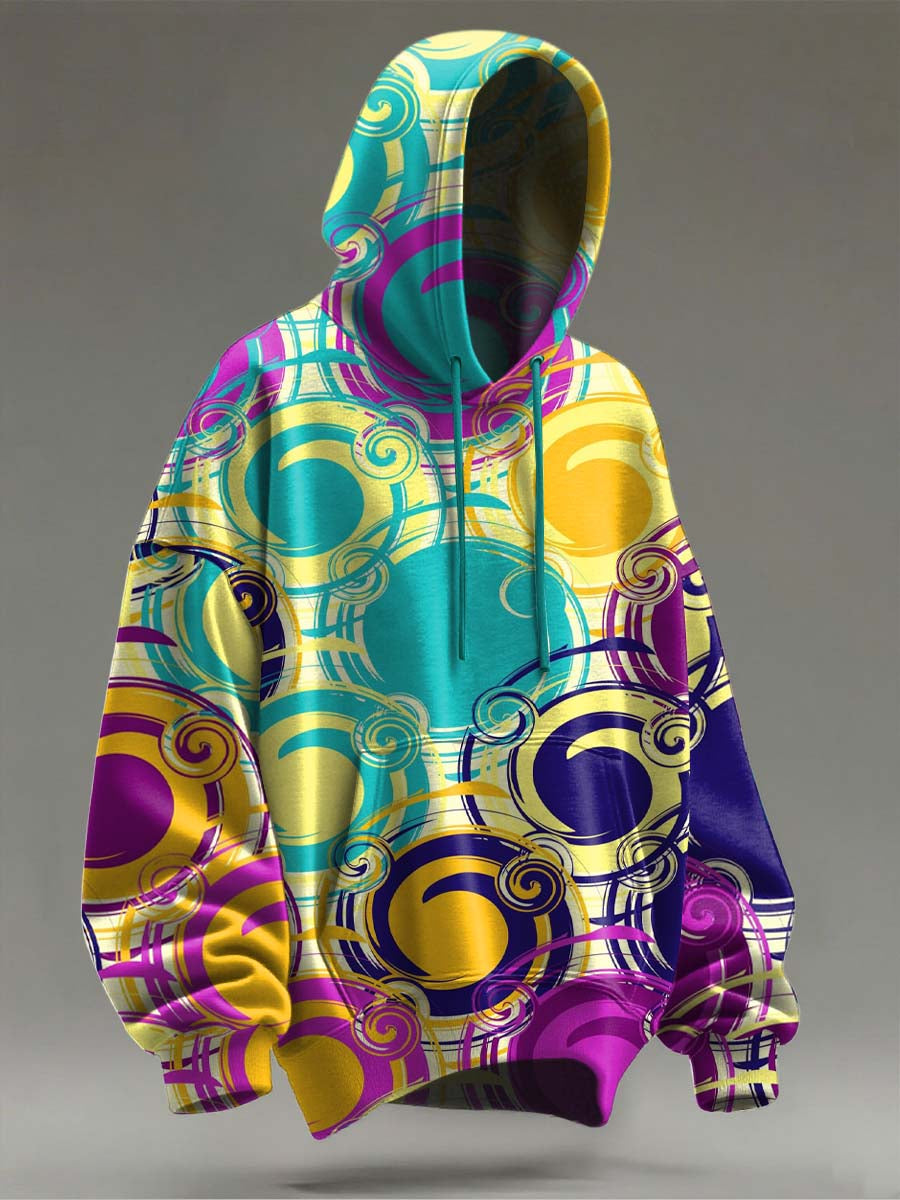 Abstract Gradient Psychedelic Print Casual Hooded Sweatshirt