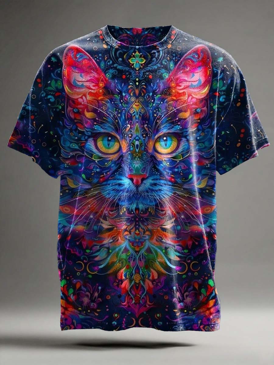 Abstract Cat Print Casual Short-Sleeve T-Shirt